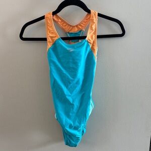 Speedo Aqua and Orange Athletic One-Piece Swimsuit Size12